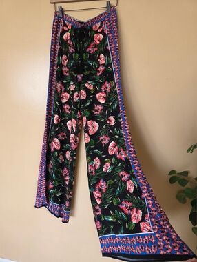 Flying Tomato Palazzo Tropical Floral Wide Leg Pants M Flowy Boho Resortwear